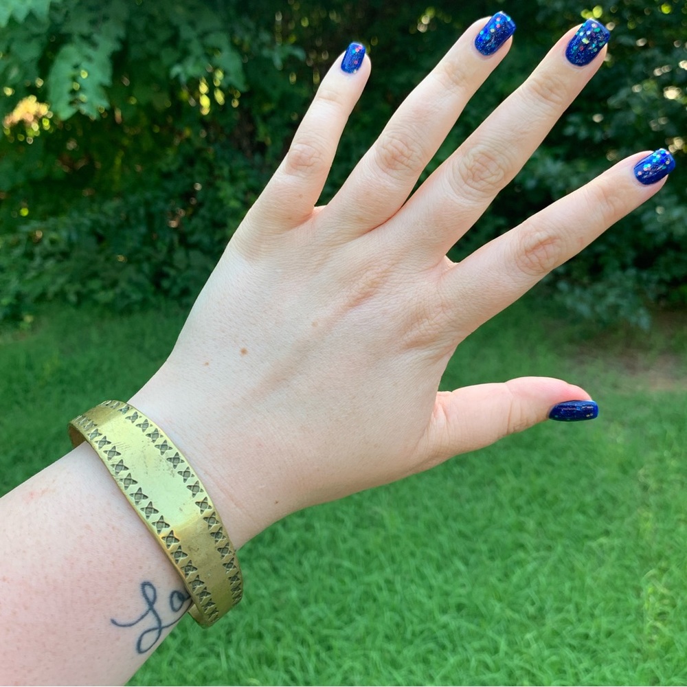 Patterned Hammered Brass Cuff - image 4